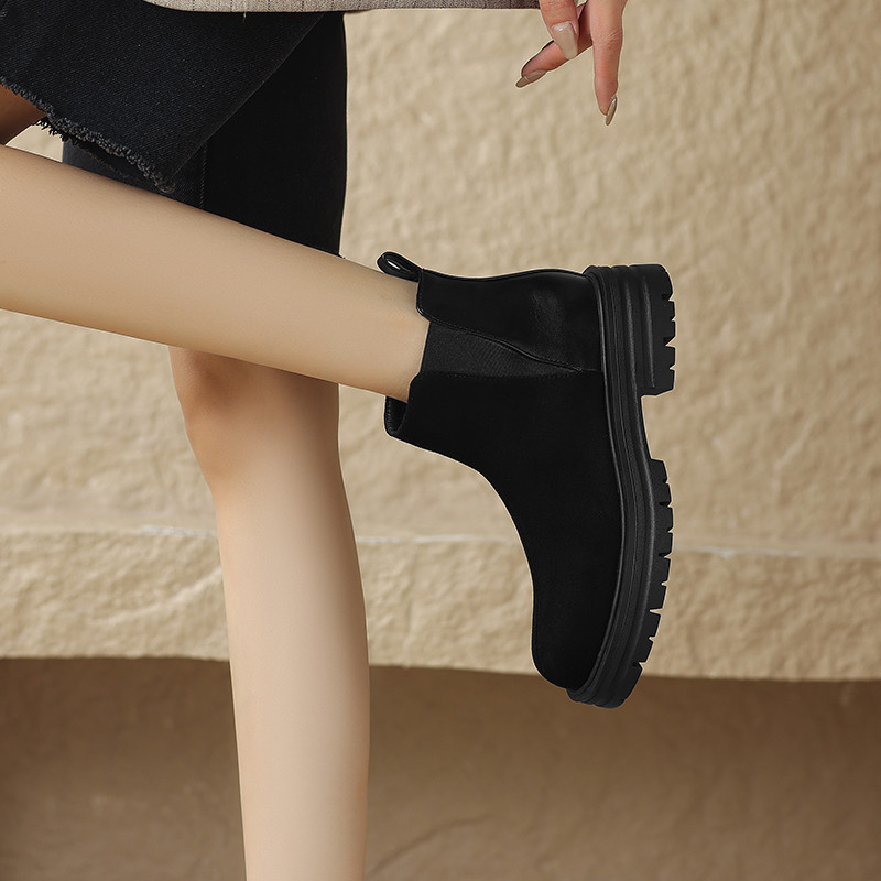 侧拉链绒面拼接单靴大码404142