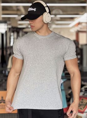 美式显肌肉运动健身短袖男垫肩收袖口T恤健身衣服跑步训练撸夏季