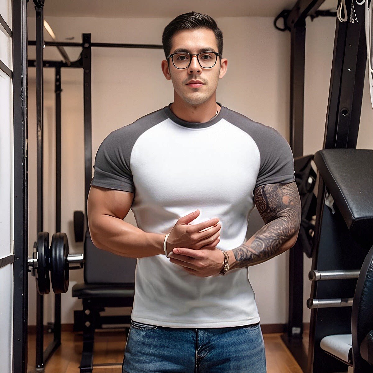 美式运动健身衣服男跑步插肩拼色训练服修身德绒速干弹力短袖春季