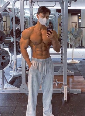 长裤男运动健身直筒裤子秋冬季训练宽松坠感高街美式撸铁灰色卫裤