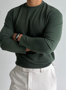 秋冬季重磅圆领打底衫运动健身衣男休闲宽松弹力德绒内搭长袖T恤