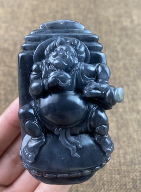 新疆和田玉青花籽料大黑天手把件