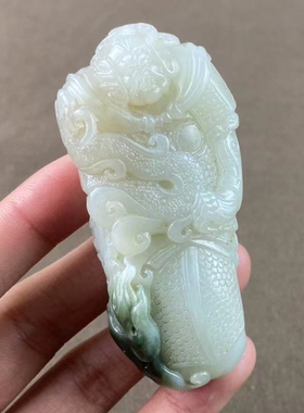新疆和田玉喜从天降.天兵天将手把件