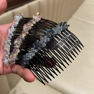 韩版时尚发饰炫彩手工水晶大小号插梳刘海夹倒插顶夹碎发固定批发