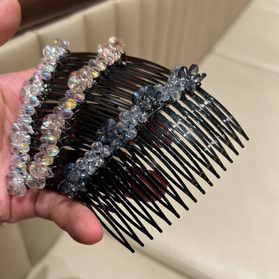 韩版时尚发饰炫彩手工水晶大小号插梳刘海夹倒插顶夹碎发固定批发