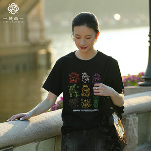 一城画一春季新款简约百搭时尚休闲风棉质圆领宽松短款T恤女