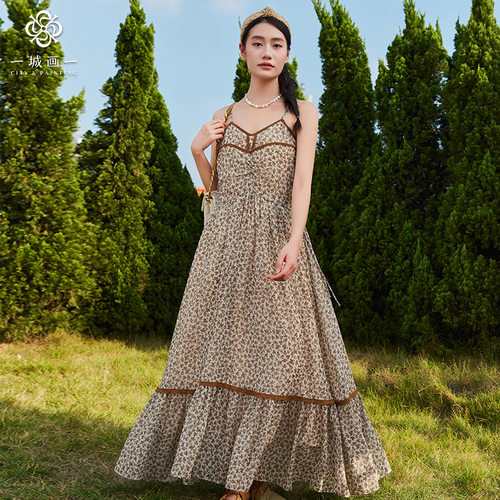 长裙宽松型印花夏季见包装复古