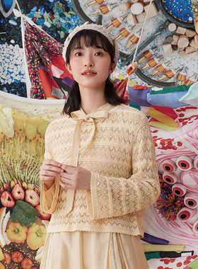 秋季宽松百搭慵懒长袖透气镂空针织短款套头毛衫14151N236