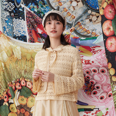 秋季宽松百搭慵懒长袖透气镂空针织短款套头毛衫14151N236