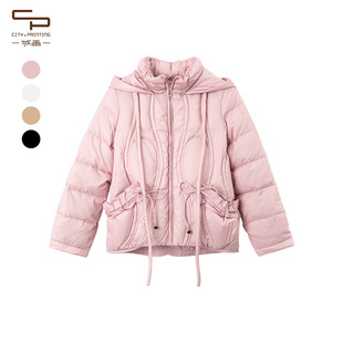 一城画一冬季新款简约文艺时尚保暖连帽设计长袖短款羽绒服女