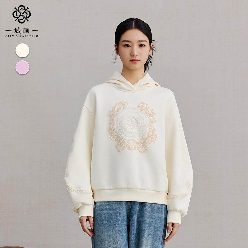 一城画一新款宽松休闲文艺简约通勤百搭连帽套头卫衣女