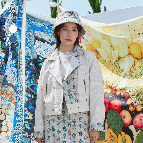 一城画一秋季简约宽松文艺休闲翻驳领设计牛仔外套女14131B228