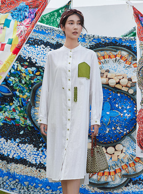 一城画一秋季时尚百搭小立领设计显瘦长袖气质长款衬衣14121M068