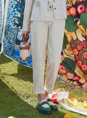 一城画一秋季宽松百搭文艺气质松紧腰设计纯色长裤女14122A117