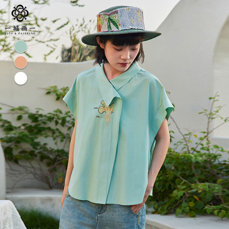 一城画一夏季时尚气质不规则领型独特袖型显瘦短款衬衣女,女装/女士精品,衬衫,淘宝优惠券,粉丝福利购,淘宝优惠卷