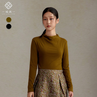 一城画一新款T恤时尚气质百搭上衣设计师品牌女绿色/黑色