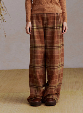 一城画一复古宽松休闲垂感慵懒风格纹直筒长裤绵羊毛14412A345