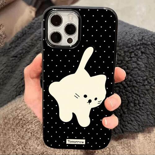 满屏波点白猫适用iPhone16pro苹果16promax果冻手机壳15/14pro全包13/12/11华为P70vivo小米15oppo新款xr软套