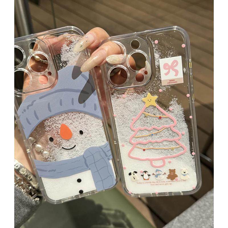 圣诞树雪人适用苹果17promax雪花流沙手机壳iPhone17/16/15/14/13pro全包透明vivo华为P70小米17oppo秋冬新款