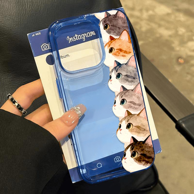 猫猫叠叠乐适用苹果17promax透蓝手机壳iPhoneAIR/16/15/14pro可爱卡通14/13/12防摔13pro全包12创意AIR新款