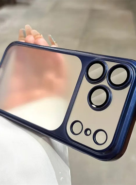 【秒变17】轻奢高级蓝色电镀透明PC壳适用苹果17promax新款手机壳iPhone16pro防摔15/14/13全包透明12/11男女