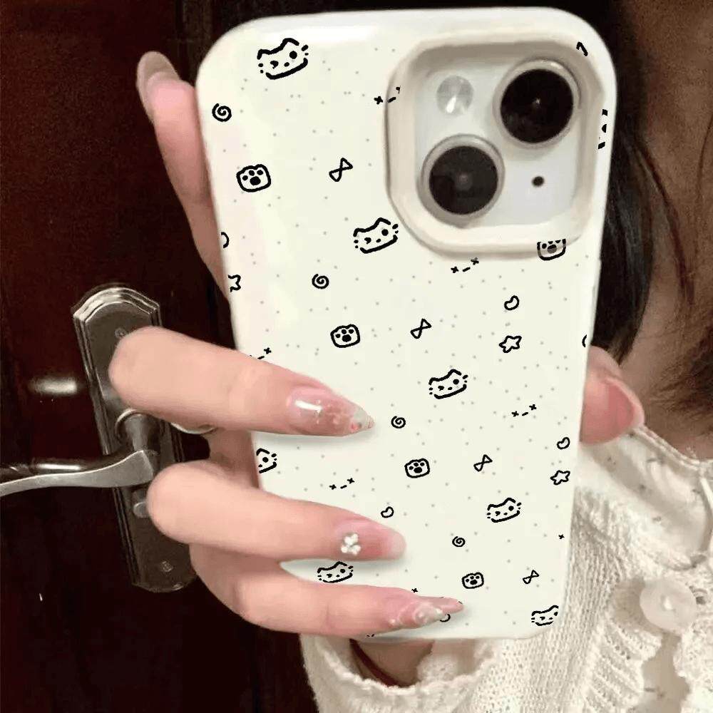 涂鸦星星猫咪适用苹果17promax透白小麦壳iPhone16/15pro新款14plus小众创意13pro个性12全包11pro防摔保护套
