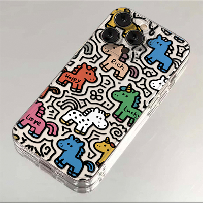 线条彩色小马适用于苹果17/16promax太空手机壳透明iPhone15/14/13pro小众创意vivo华为P70小米17opp卡通新款