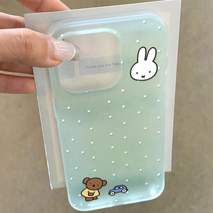 白波点米菲兔适用苹果17/16promax透白小麦壳iPhone15pro新款14plus小众创意13pro简约个性12p全包11磨砂软套