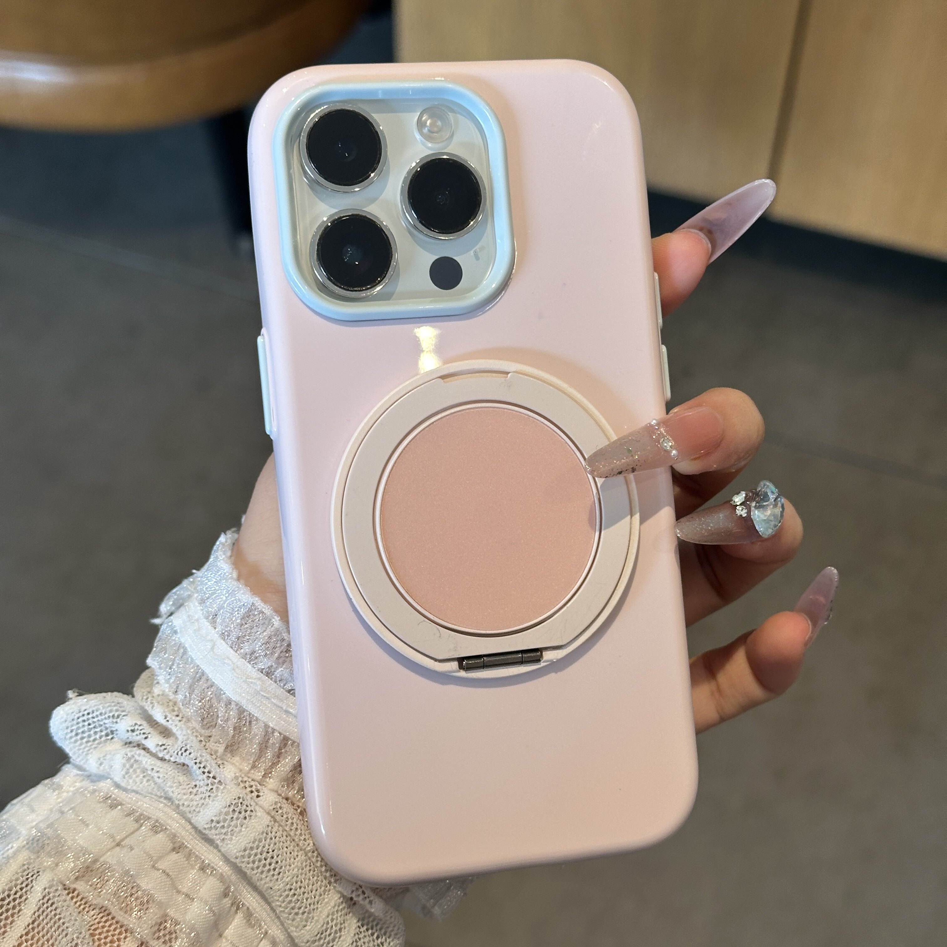 粉圆盘旋转支架马卡龙果冻壳适用苹果17/16promax肤感磨砂手机壳iPhone15plus简约14/13pro全包防摔12保护套