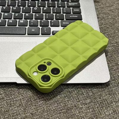 绿色立体格子适用苹果17promax手机壳iPhone16pro简约风15pro磨砂亲肤感14/13promax镜头全包17pro防摔软壳潮