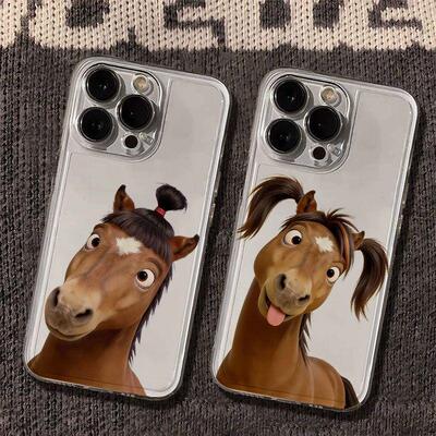 搞怪抽象小马情侣适用苹果17/16promax太空手机壳透明iPhone15/14/13pro小众创意vivo华为P70小米17oppo软套