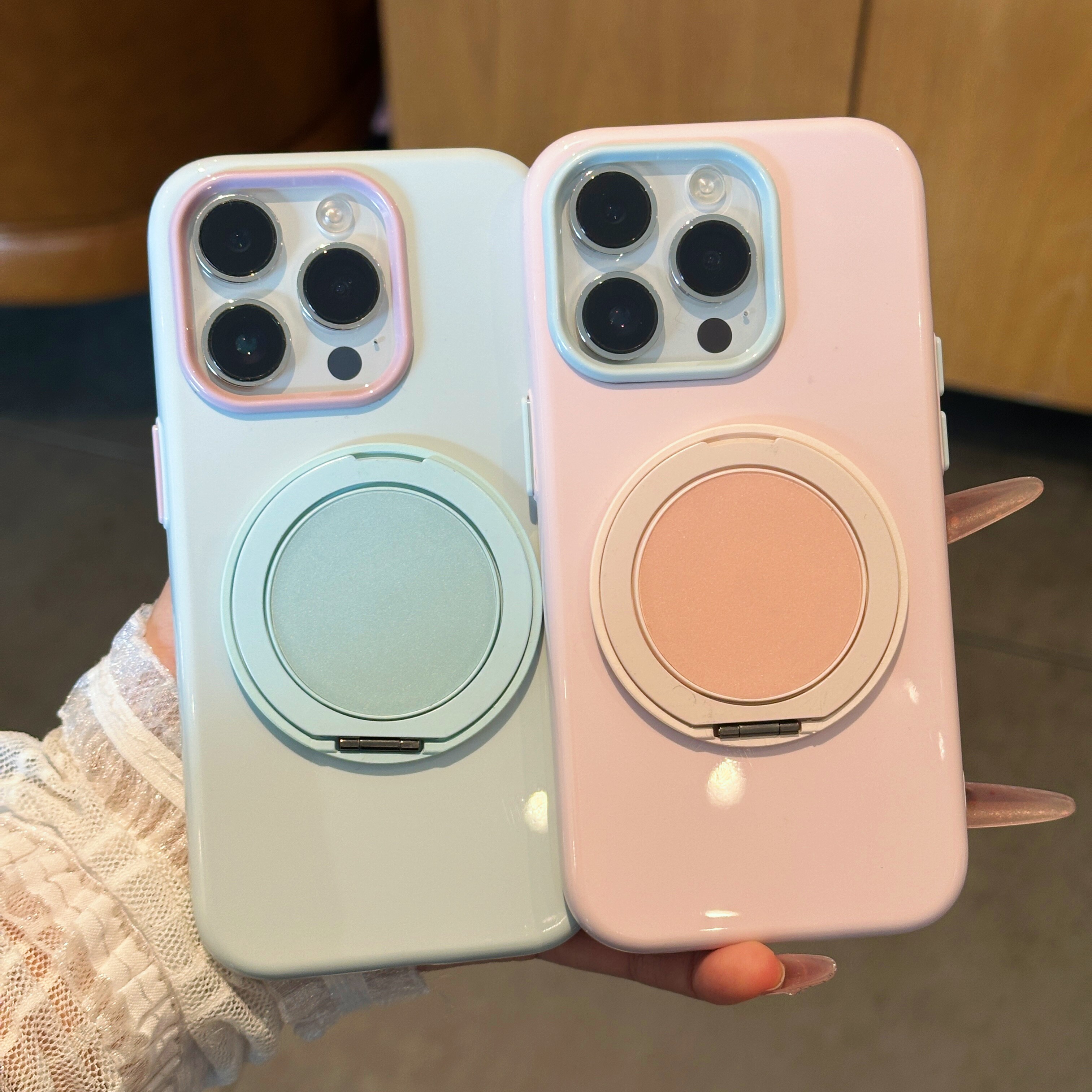 圆盘旋转支架马卡龙果冻壳适用苹果17/16promax肤感磨砂手机壳iPhone15plus简约14/13pro全包防摔12Pro保护套