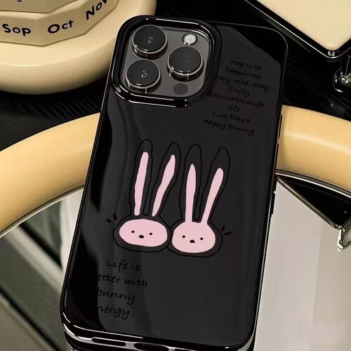 韩系英文粉兔适用iPhone16pro苹果17promax果冻手机壳13/14/15/16/17pro可爱卡通vivo华为P70小米15oppoAIR套