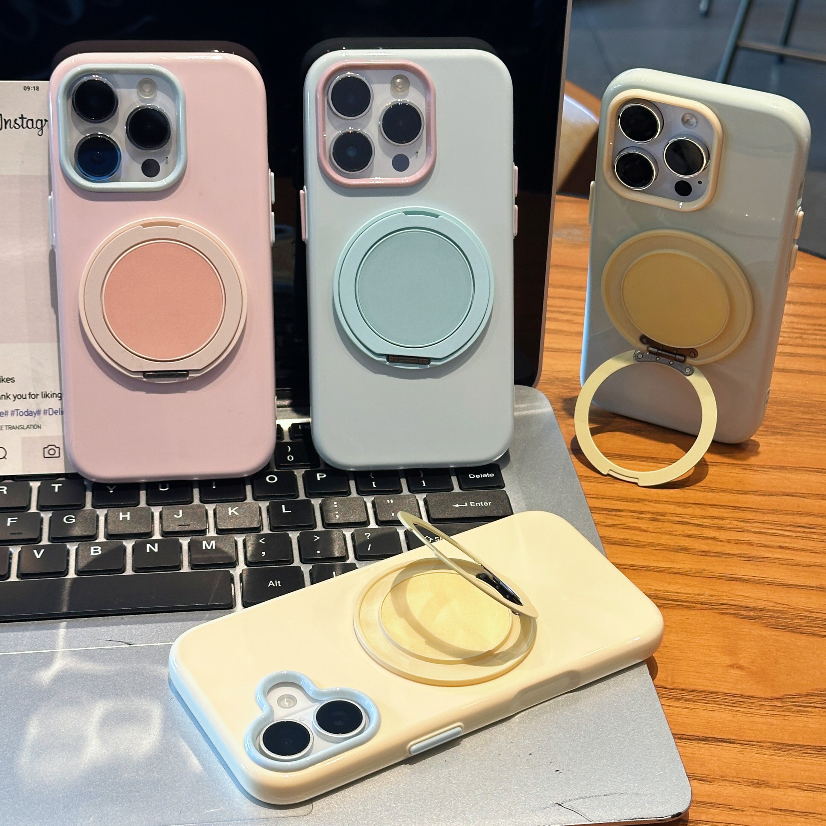 圆盘旋转支架马卡龙果冻壳适用苹果17/16promax肤感磨砂手机壳iPhone15plus简约14/13pro全包防摔12Pro保护套