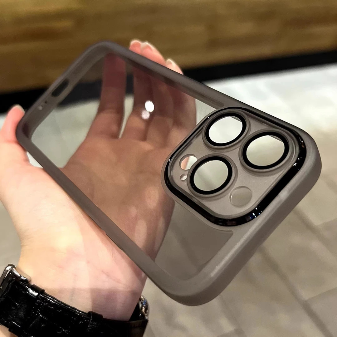 高级透黑自带镜头膜手机壳适用苹果17/16promax新款防摔iPhone15/14/13简约男女vivo华为P70小米17oppo保护套