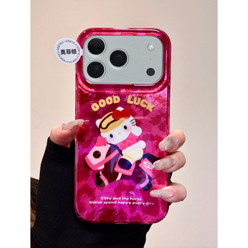 新年赛马kitty猫适用苹果17promax冰川手机壳iPhone16/15/14/13pro全包防摔vivo华为P70小米17oppo新年女款套