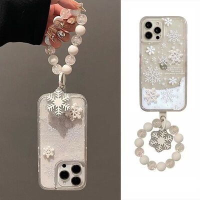 可流动雪花流沙适用苹果17promax珍珠挂链手机壳iPhone17AIR/16/15/14/13pro新款vivo华为P70小米15oppo女款