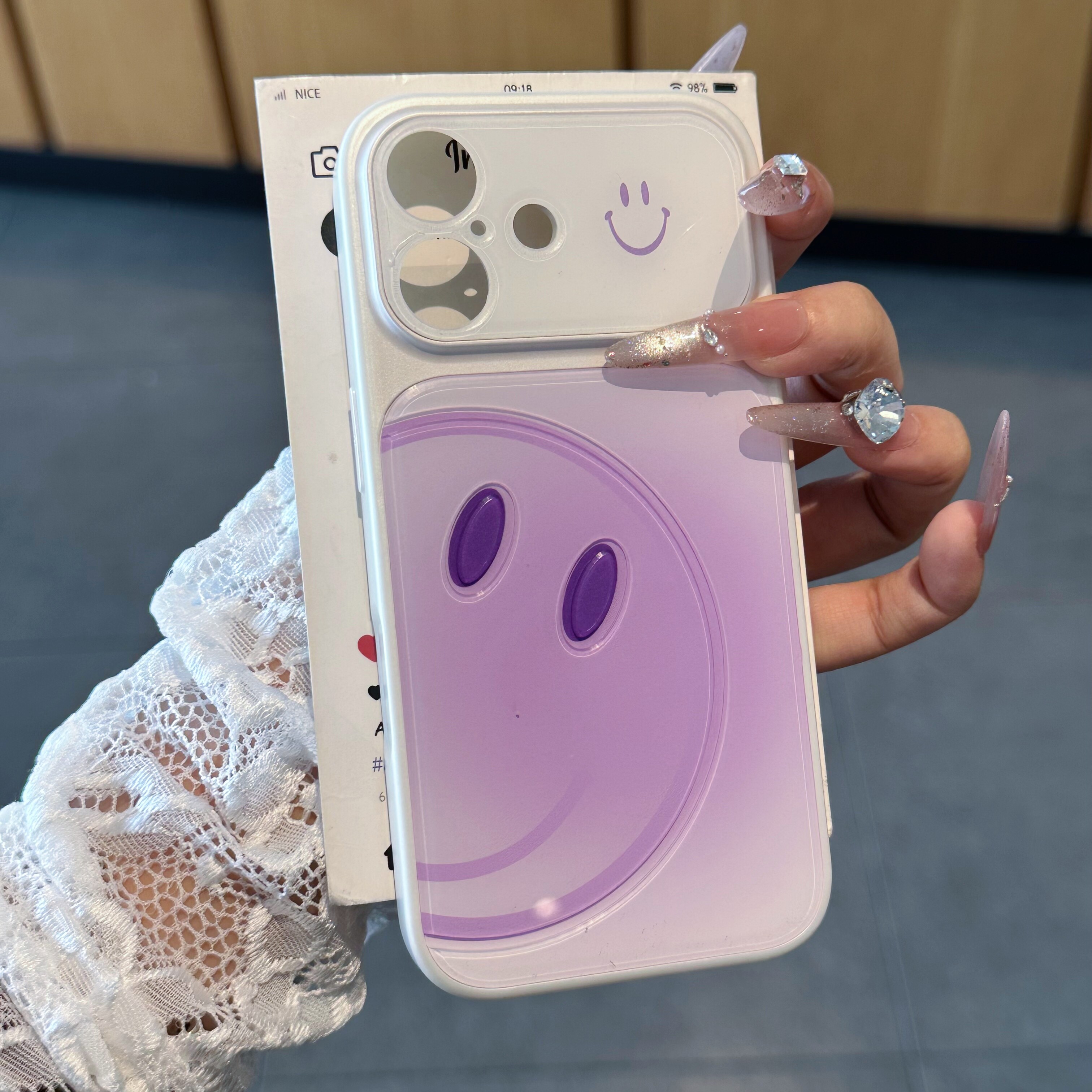 深紫色仿原渐变立体笑脸适用苹果17/16promax手机壳iPhone15plus全包镜头膜14/13Pro简约个性13Promax保护套