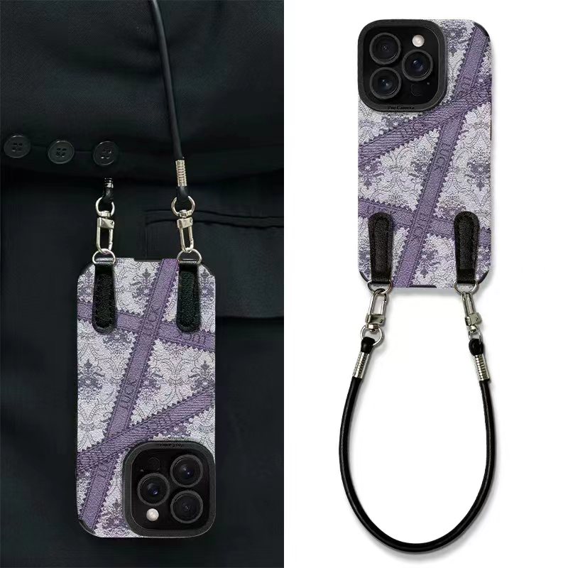 交叉紫色条纹适用苹果17promax翻毛皮手机壳iPhone15pro秋冬新款14plus华为p70vivo小米15oppo12简约11防摔套