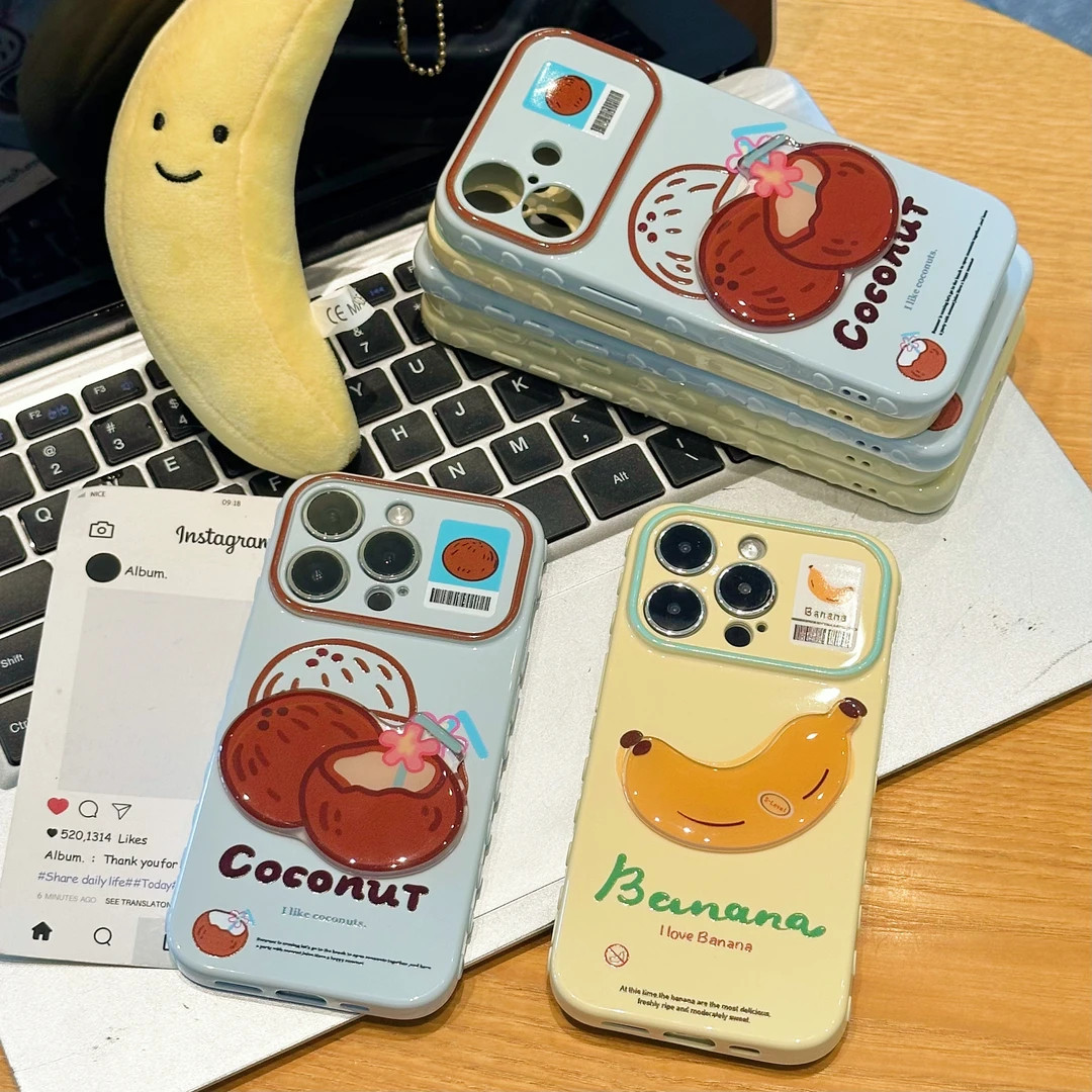 椰子香蕉贴件适用苹果17/16promax高颜值透明秒变17手机壳iPhone15pro卡通新款14/13pro全包防摔壳12男女11套