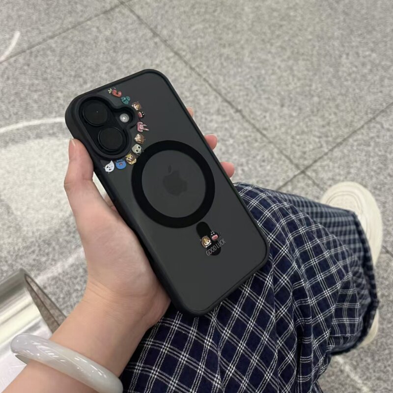圈圈卡通小人适用苹果16promax磁吸手机壳iPhone16亚克力15/14/13/12/11全包防摔16/15/14plus肤感磨砂保护套