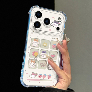 宫格草莓小兔适用苹果17promax四角防摔气囊手机壳iPhone16/15/14/13pro全包透明vivo华为P70小米17oppo新款