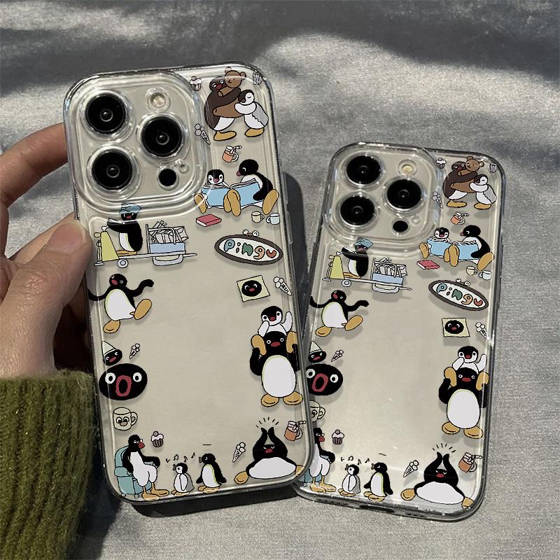 卡通企鹅相框适用苹果17promax太空手机壳透明iPhone16/15/14/13/12全包透明AIR华为P70vivo小米15oppo软壳潮