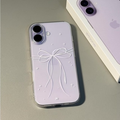 甜美蝴蝶礼结适用苹果17promax太空手机壳透明iPhone16/15/14/13/12/11全包透明AIR华为P70vivo小米15oppo套
