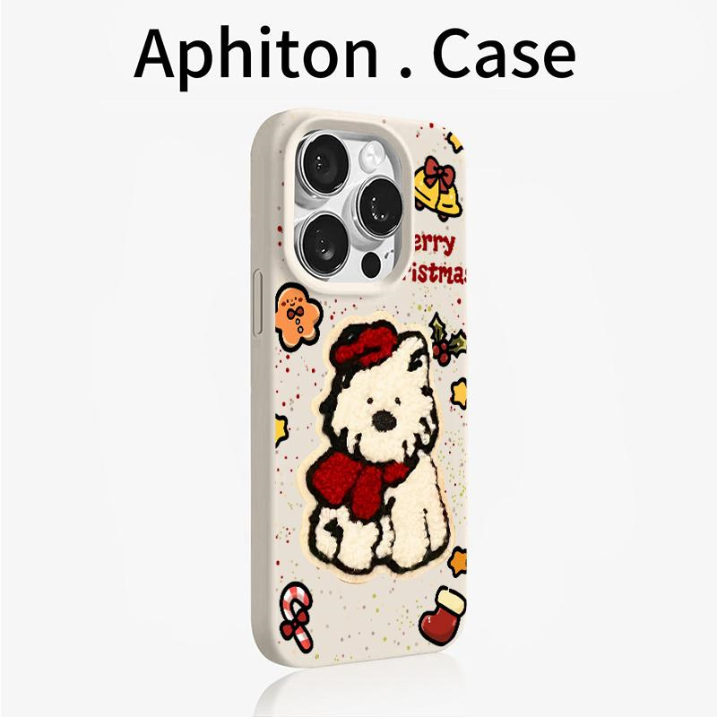 刺绣红帽围巾狗适用苹果17promax糯米手机壳iPhone16/15/14pro肤感磨砂16plus全包软套13pro个性12防摔11男女