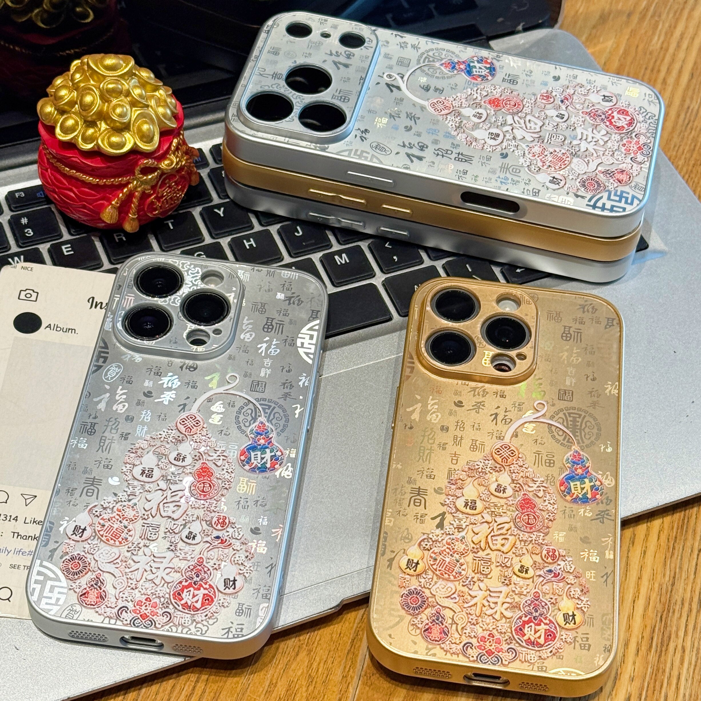 新中式福禄葫芦适用苹果18promax金属漆百福手机壳iPhone17pro/16/15/华为p90/vivoS60/oppoA6/小米17T保护套