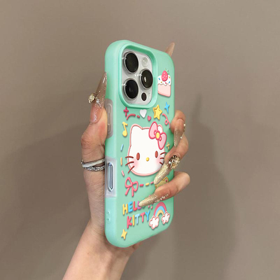 ins彩虹kt猫蛋糕适用苹果17promax果冻二合一手机壳16plus磨砂肤感iPhone17pro小众创意16/15/14/13卡通新款