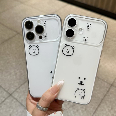 简约黑线自嘲熊适用苹果17/16promax透明秒变壳iPhone15promax简约风14promax小众创意13pro卡通风17pro男女
