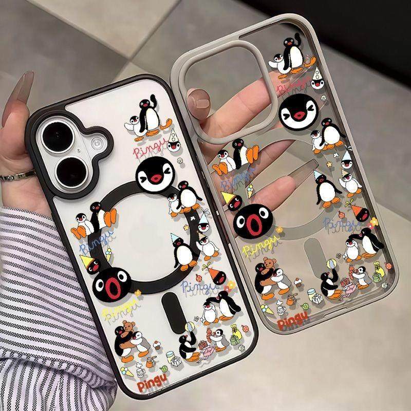 满屏pingu企鹅适用苹果17promax磁吸手机壳透明iPhone16个性15/14/13/12亚克力16/15/14plus全包防摔保护套11图片