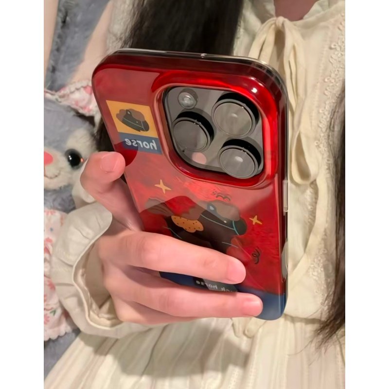 红蓝拼色小黑马适用苹果17promax冰川手机壳iPhone16/15/14/13pro全包防摔壳vivo华为P70小米17oppo新年新款